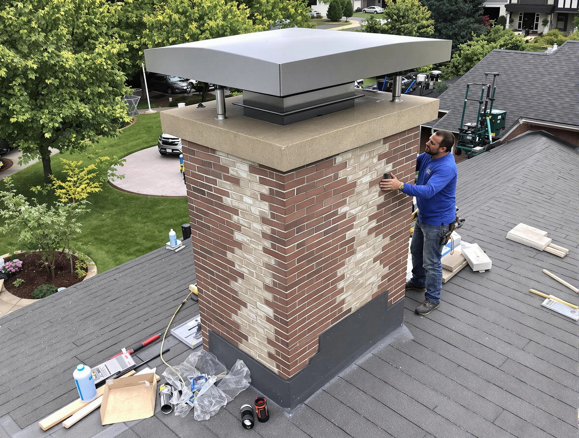 Richland Chimney Sweep team working on a custom chimney remodel in Richland, PA